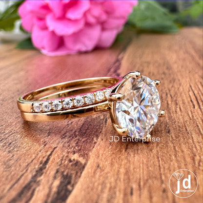 2.50 CT Round Hearts and Arrows Colorless Moissanite Ring Set, Engagement Ring with Wedding Band Set, 18k Yellow Gold Anniversary Ring Set