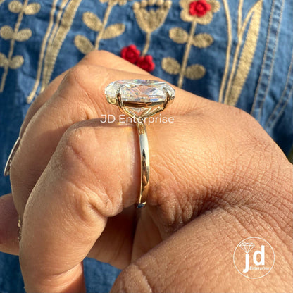 Large 6.50 CT Colorless Oval Cut Moissanite Engagement Ring, Solitaire Wedding Ring, 14k Yellow Gold Ring, Bridal Ring, Anniversary Ring