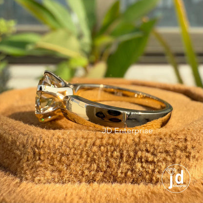 Signature 2.00CT Round Brown Moissanite Ring, Solitaire Engagement Ring, Wide Band Wedding Ring, Anniversary Gift for Women, Gift for Mother