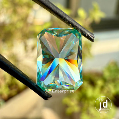 Vintage 3.00 CT Radiant Cut Cyan Blue Loose Moissanite for Engagement Ring, Wedding Ring, Unique Color Moissanite for Diamond Alternative