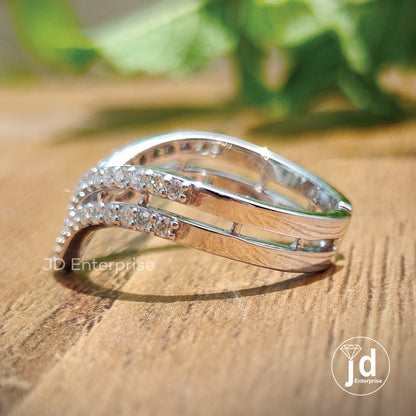 Curved Wedding Band, V Shaped Chevron Band, Double Layer Half Eternity Band, Anniversary Band, Engagement Band, Stacking Band, Matching Band