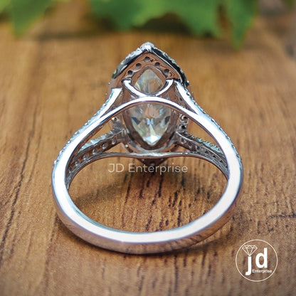 3.50CT Colorless Marquise Cut Engagement Ring, Halo Wedding Ring, Split Shank Ring, Accent Bridal Ring, Anniversary Gifts, Pave Promise Ring