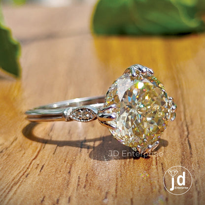 5.14 CT Portuguese Cut Canary Yellow Moissanite Ring, Engagement Ring, Solitaire Wedding Ring, 10k/14k/18k Gold Anniversary Ring, Bridal Set