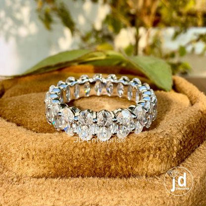 Oval Moissanite Engagement Band, 5x3 MM Oval Moissanite Eternity Band, Matching Wedding Band, Stackable Band, Bridal Band, Anniversary Gift