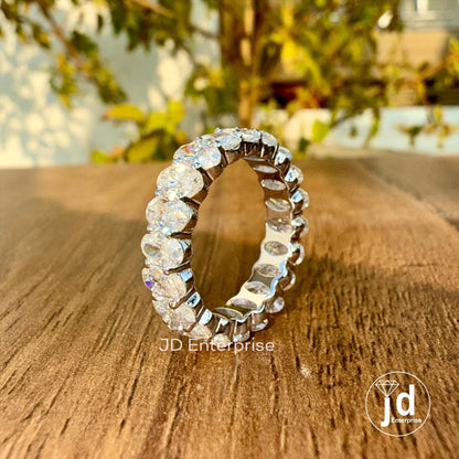 Oval Moissanite Engagement Band, 5x3 MM Oval Moissanite Eternity Band, Matching Wedding Band, Stackable Band, Bridal Band, Anniversary Gift