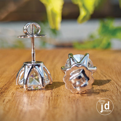 6.00 TW Round Old European Cut Colorless Moissanite Stud Earrings, Six Prong Wedding Earrings, Engagement Gifts Earrings, Screw Back, Bridal