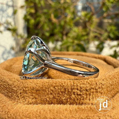 7.70CT Antique Portuguese Cut Blue Moissanite Engagement Ring, Solitaire Wedding Ring, Six Claw Prongs Anniversary Ring, Promise Ring