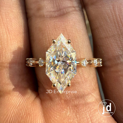 Dutch Marquise Cut 3.00 CT Colorless Moissanite Engagement Ring, Distance Pave Accent Wedding Ring, Claw Prongs, Comfort Fit Ring for Women