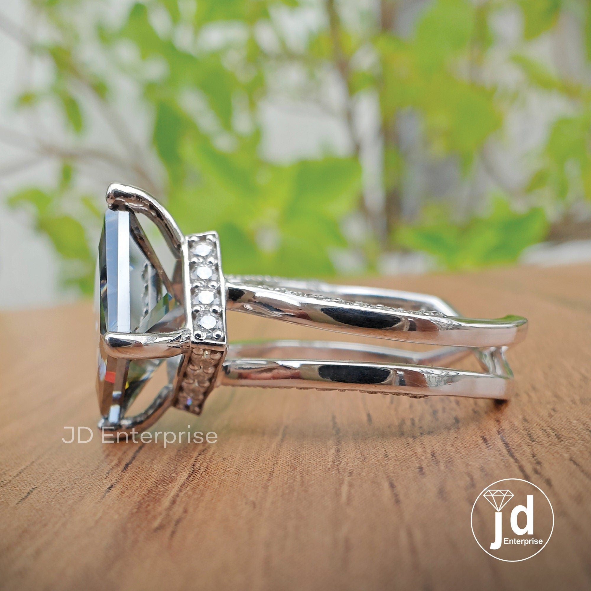 4.70 CT Princess Cut Dark Grey Moissanite Engagement Ring, Hidden Halo Wedding Ring, Compass Set, Split Pave Ring, Anniversary Gift Ring