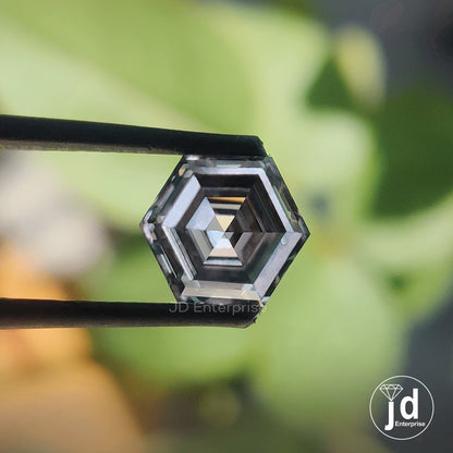 Hexagon Step Cut Grey Loose Moissanite. Handcrafted Unique Stone, Diamond Alternative, Stone for Engagement Ring and Jewelry
