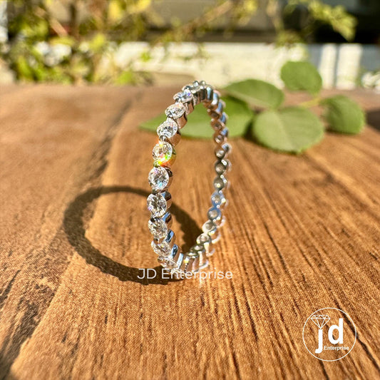 Full Eternity 2.00 MM Round Moissanite Wedding Band, Minimalist Moissanite Band, Floating Bubble Band, Stackable Band, Anniversary Gift Band