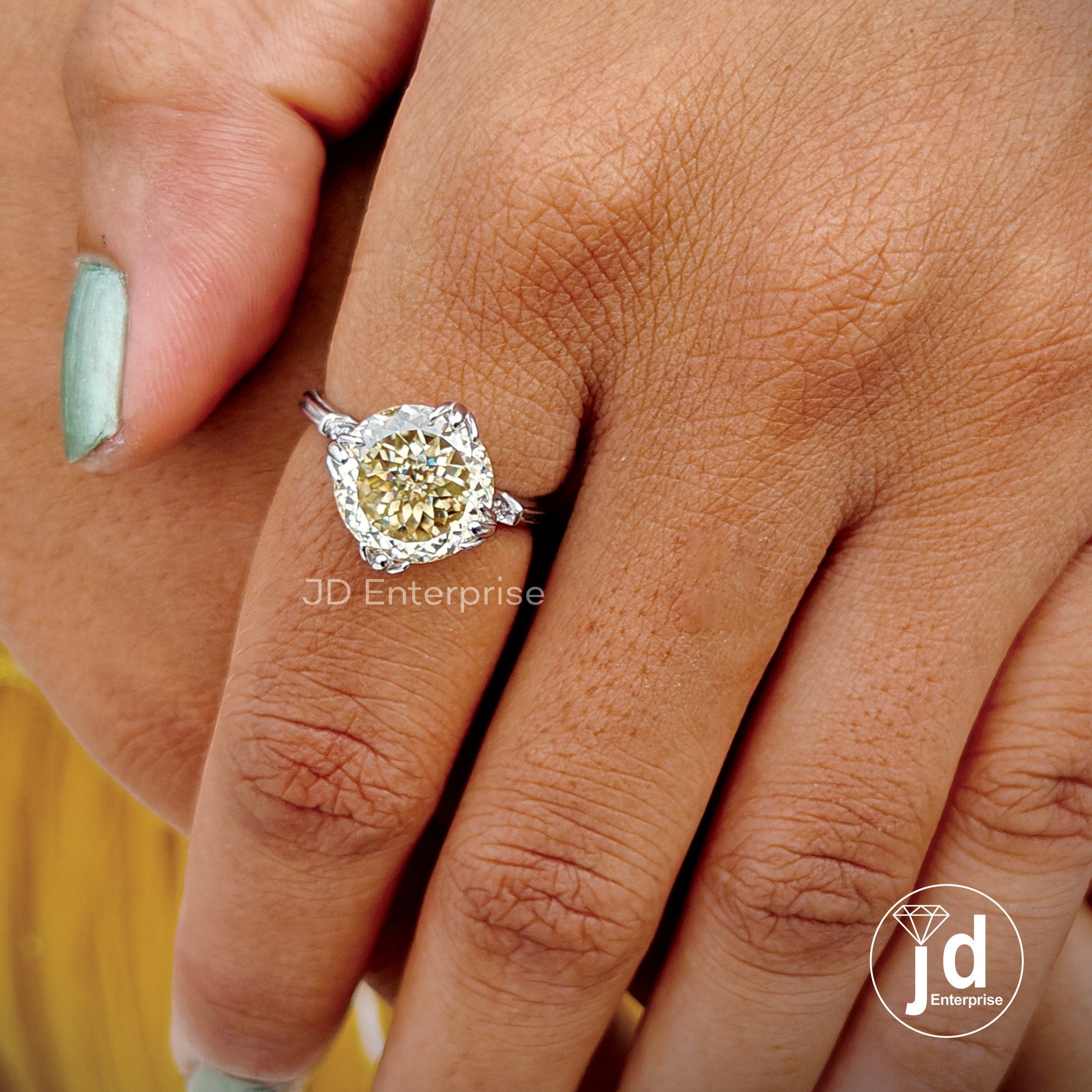 5.14 CT Portuguese Cut Canary Yellow Moissanite Ring, Engagement Ring, Solitaire Wedding Ring, 10k/14k/18k Gold Anniversary Ring, Bridal Set