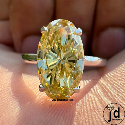 3.90 CT Moval Canary Yellow Moissanite Engagement Ring, Antique Elongated Oval Cut Moissanite Bespoken Ring, Open Gap Solitaire Wedding Ring