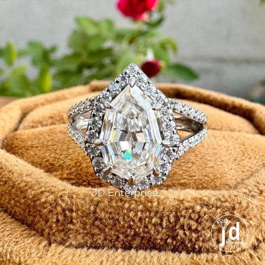 3.50 TCW Colorless Step Cut Pear Moissanite Engagement Ring, Round Halo Wedding Ring, Pave Set Split Shank Anniversary Ring, Bridal Ring Set