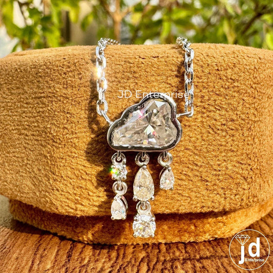2.00 TCW Colorless Cloud Cut Moissanite Wedding Pendant Necklace, Rain Cloud Necklace, Bezel Set Bridal Necklace, Anniversary Gift