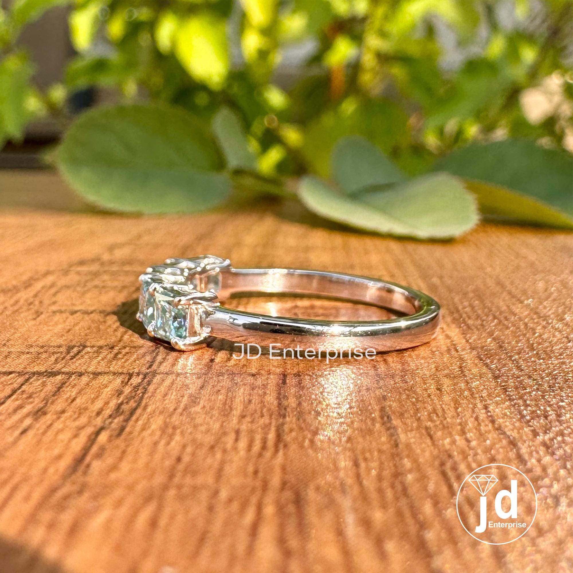 3.00 MM Princess Cut Cyan Blue Moissanite Five Stone Band, Matching Wedding Band, Comfort Fit Stackable Band, Shared Prong Anniversary Gift