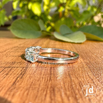 3.00 MM Princess Cut Cyan Blue Moissanite Five Stone Band, Matching Wedding Band, Comfort Fit Stackable Band, Shared Prong Anniversary Gift