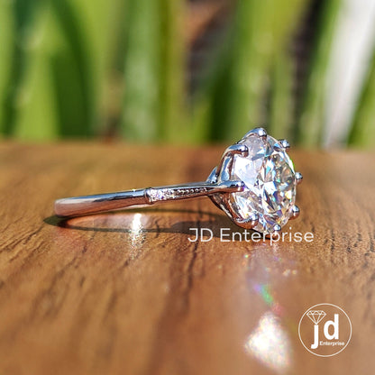 2.87 TCW Colorless Round Moissanite Engagement Ring, Art Deco Wedding Ring, Eight Prong Milgrain Bridal Ring, Daily Wear Anniversary Ring