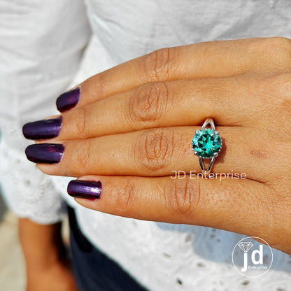 2.36 CT Round Cut Green Moissanite Engagement Ring, Solitaire Ring, Wedding Ring, Split Shank Ring, Bridal Ring, Anniversary Gift Ring