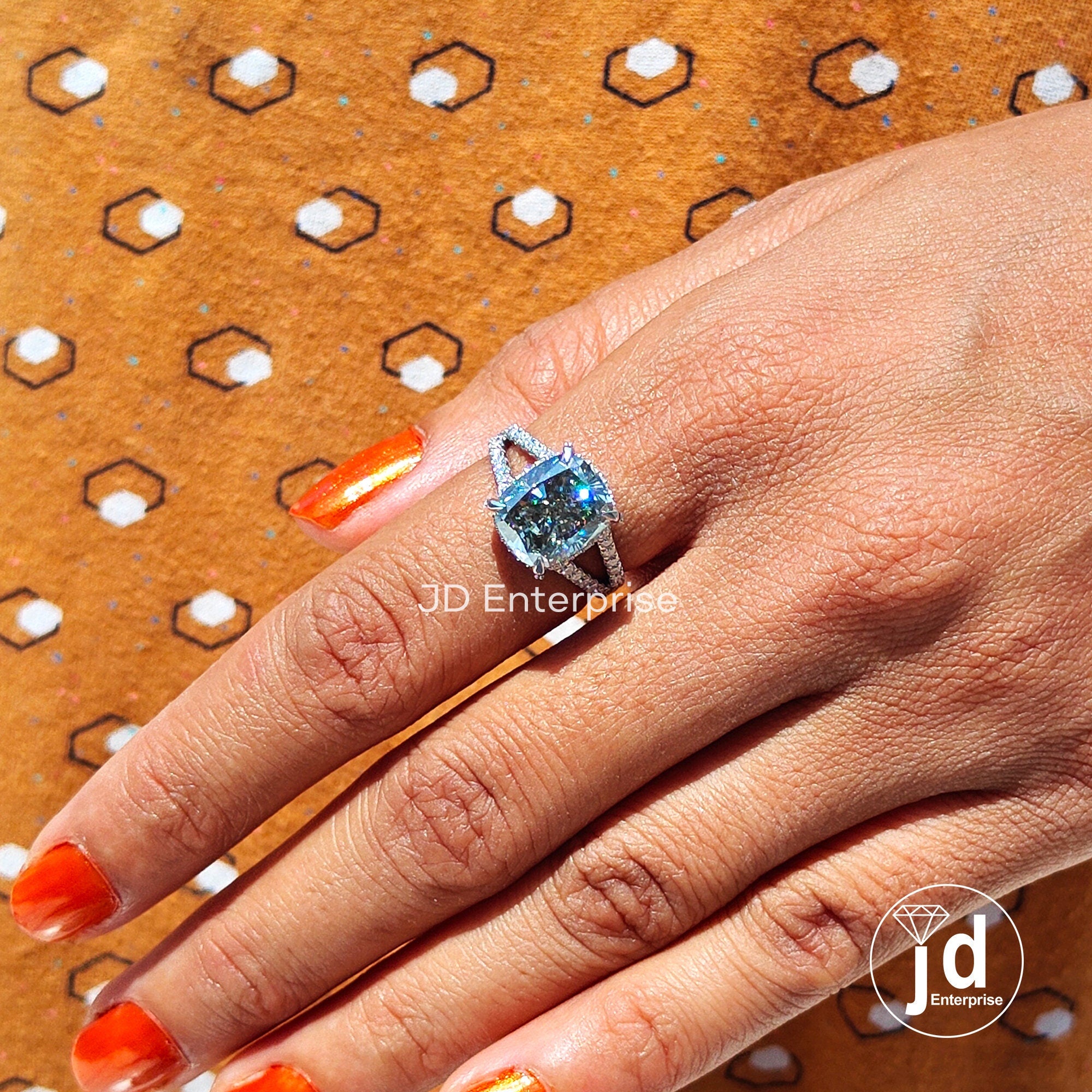 4.80CT Crushed Ice Cushion Light Grey Moissanite Engagement Ring, Hidden Halo Wedding Ring Pave Set Anniversary Ring, White Gold Bridal Ring