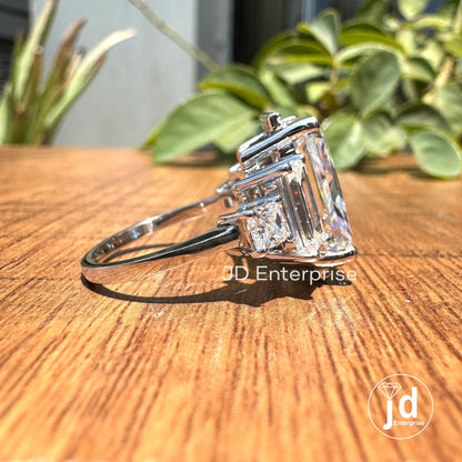 10.34 TCW Colorless Radiant Cut Moissanite Ring, Five Stone Moissanite Wedding Ring, Half Halo Ring for Women, Moissanite Engagement Ring