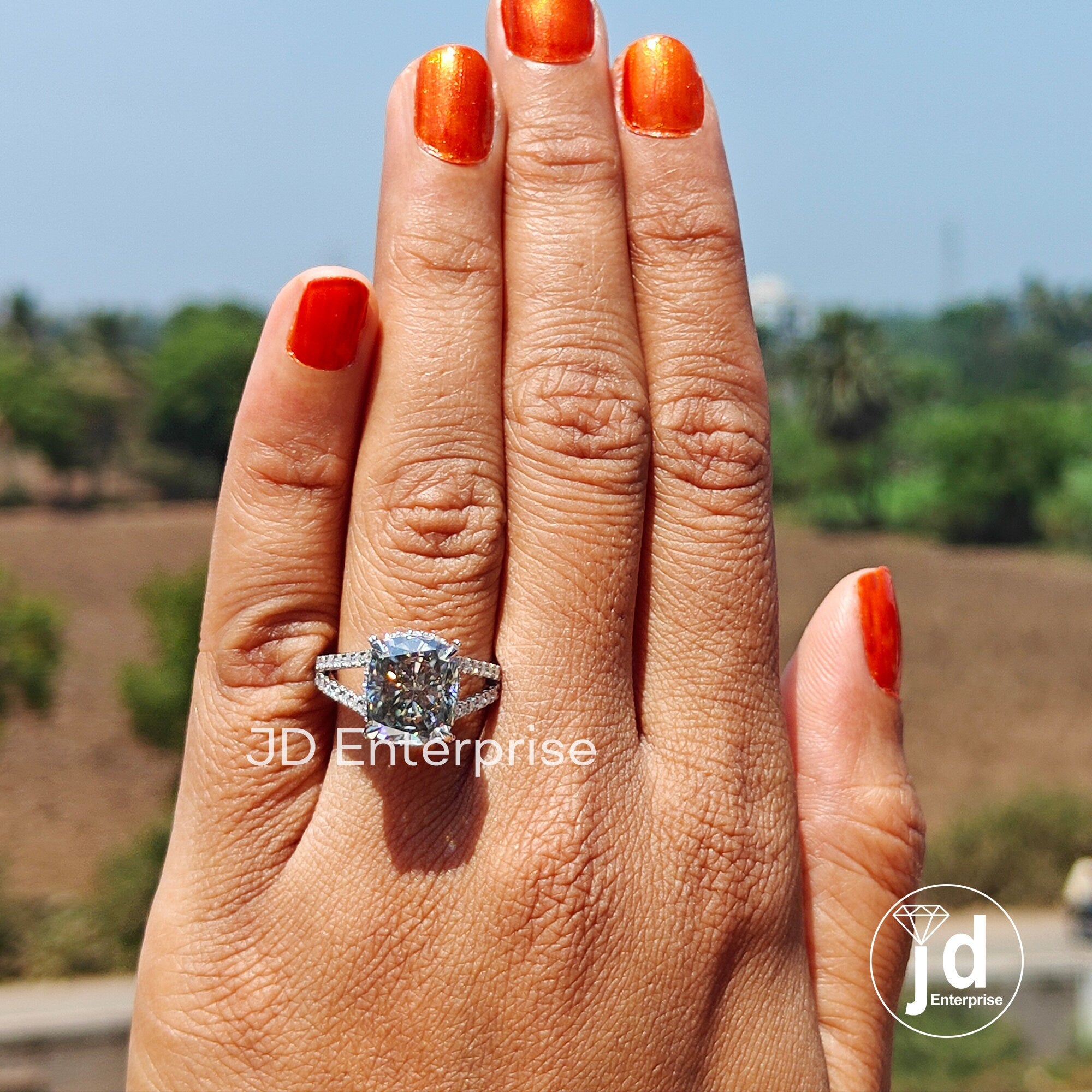 4.80CT Crushed Ice Cushion Light Grey Moissanite Engagement Ring, Hidden Halo Wedding Ring Pave Set Anniversary Ring, White Gold Bridal Ring