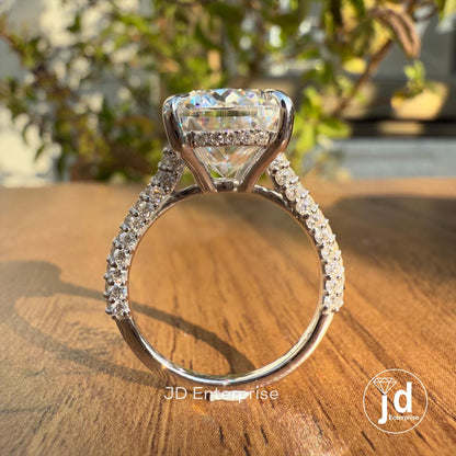 7.00 CT Colorless Elongated Cushion Cut Moissanite Engagement Ring, Three Row Micro Pave Wedding Ring, Hidden Halo Ring, Accent Bridal Ring