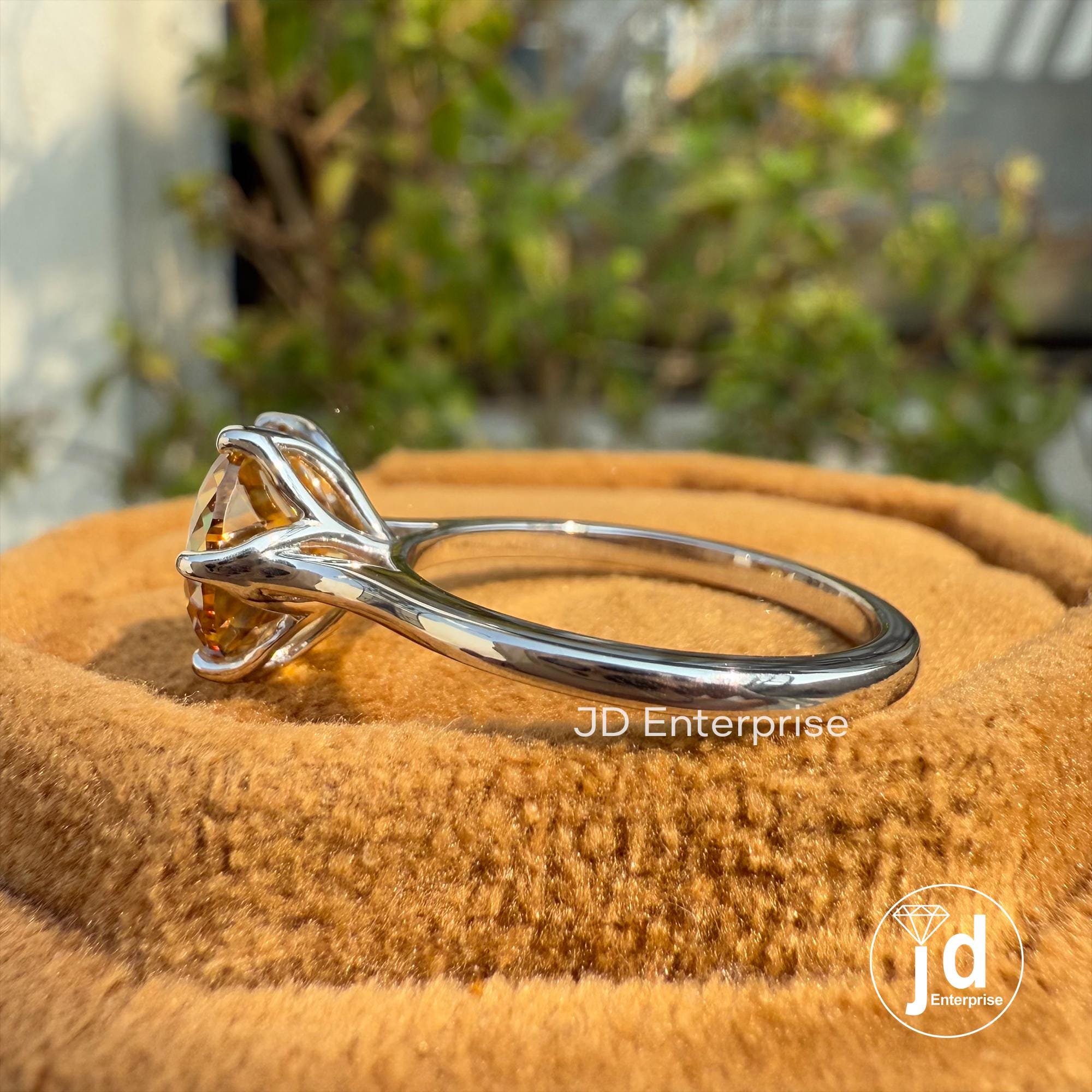 2.50 CT Antique Portuguese Cut Champagne Moissanite Engagement Ring, Solitaire Wedding Ring, Six Claw Prongs, Anniversary Ring, Promise Ring