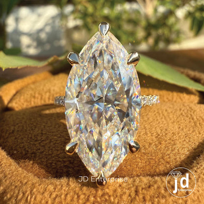 7.94 CT Large Marquise Moissanite Engagement Ring, Big Marquise Solitaire, Celebrity Style Marquise Ring, Chunky Hidden Halo Wedding Ring
