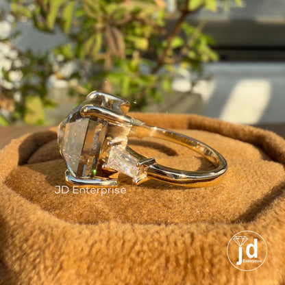 Vintage Celtic Engagement Ring, Asscher Cut Salt and Pepper Diamond Moissanite Ring, Three Stone Wedding Ring, Bridal Ring, Anniversary Gift