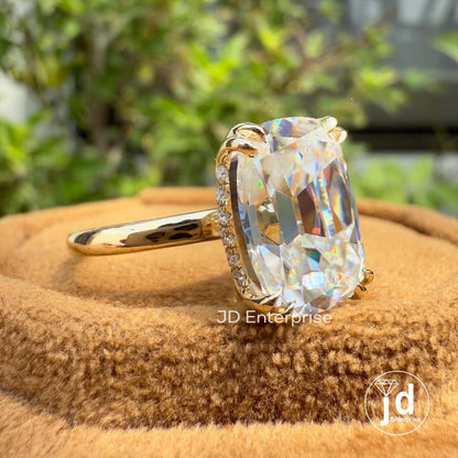 Antique 6.00 CT Cushion Old Mine Cut Moissanite Ring, Hidden Halo Engagement Ring, Wedding Ring, Anniversary Gifts Ring, Handmade Ring