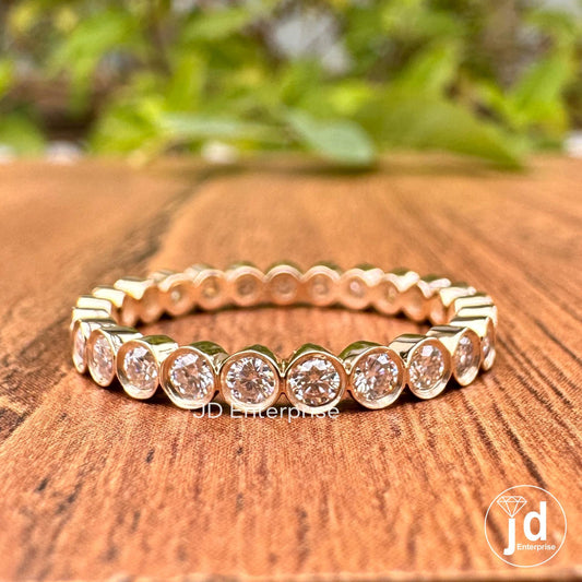 2.00 MM Colorless Round Moissanite Bezel Set Band, Full Eternity Wedding Band, Matching Band, Yellow Gold Band, Anniversary Gift for Her