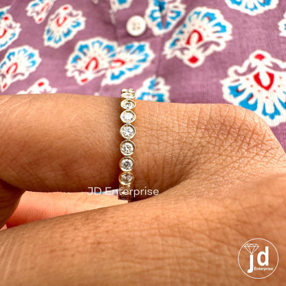 2.00 MM Colorless Round Moissanite Bezel Set Band, Full Eternity Wedding Band, Matching Band, Yellow Gold Band, Anniversary Gift for Her