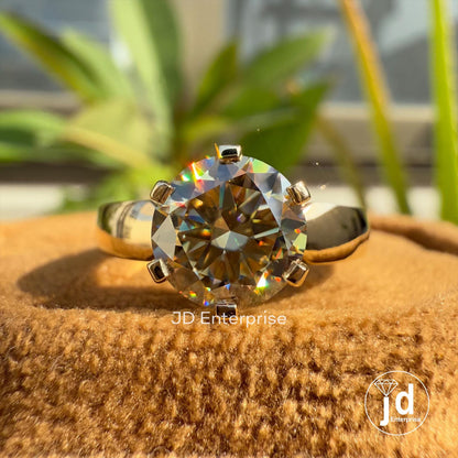 Signature 2.00CT Round Brown Moissanite Ring, Solitaire Engagement Ring, Wide Band Wedding Ring, Anniversary Gift for Women, Gift for Mother