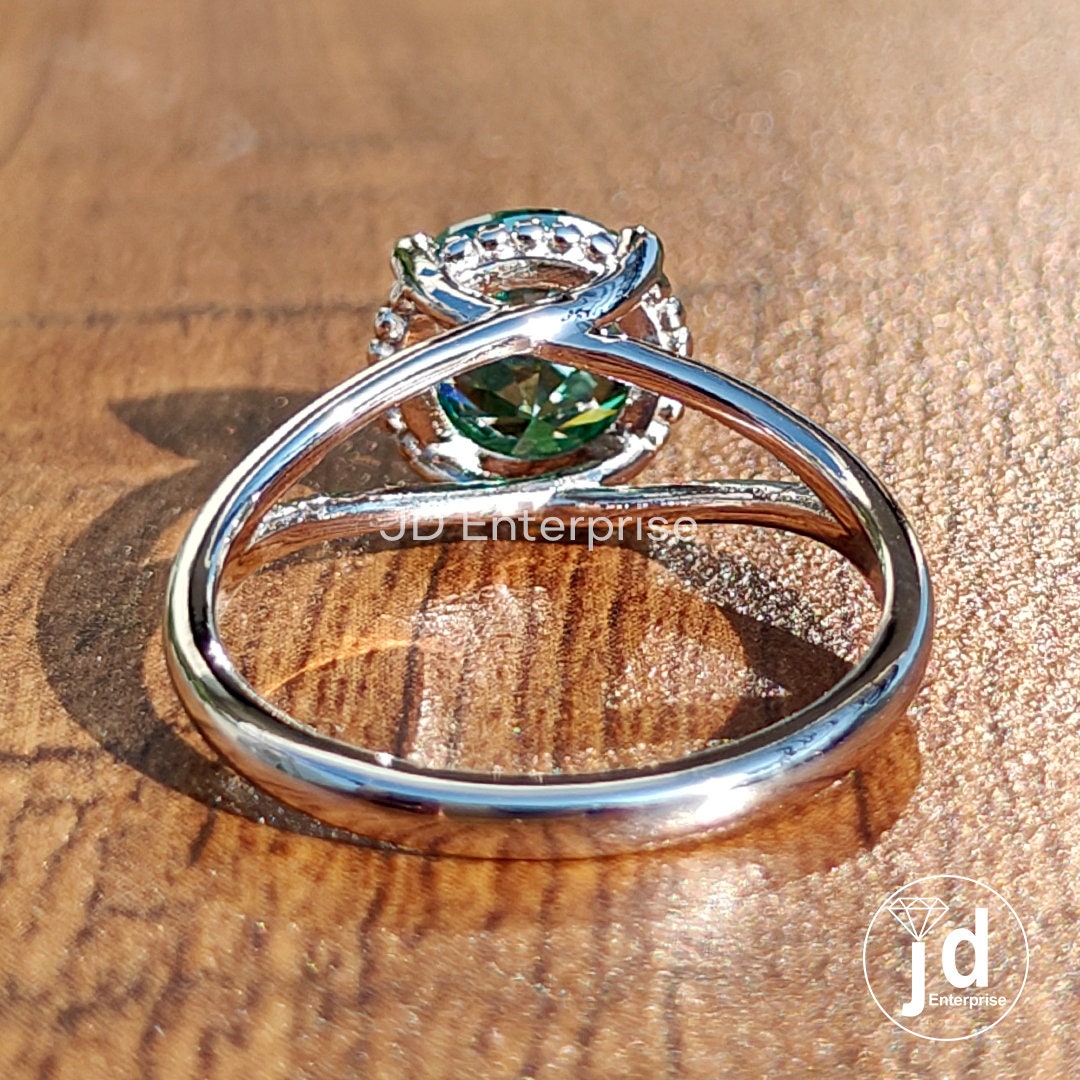 2.36 CT Round Cut Green Moissanite Engagement Ring, Solitaire Ring, Wedding Ring, Split Shank Ring, Bridal Ring, Anniversary Gift Ring