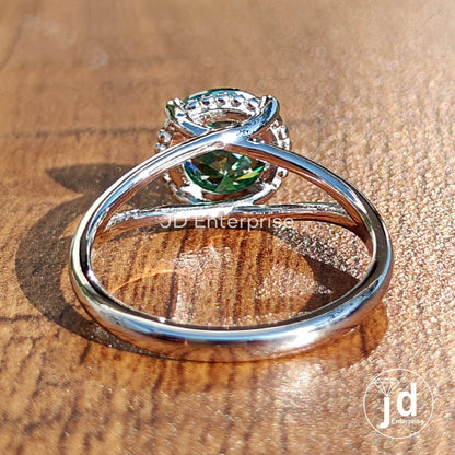 2.36 CT Round Cut Green Moissanite Engagement Ring, Solitaire Ring, Wedding Ring, Split Shank Ring, Bridal Ring, Anniversary Gift Ring