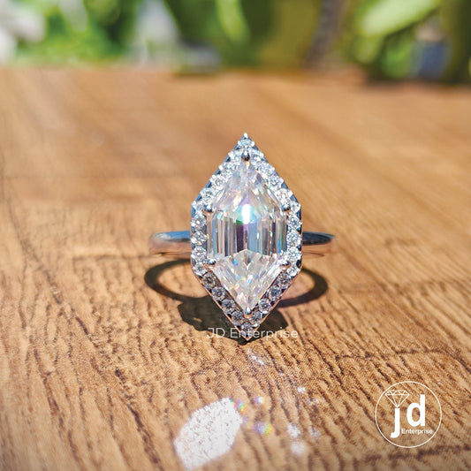 Step Cut Dutch Marquise Moissanite Engagement Ring, Halo Wedding Ring, Claw Prongs, Proposal Ring, Bridesmaid Ring, Anniversary Gifts Ring