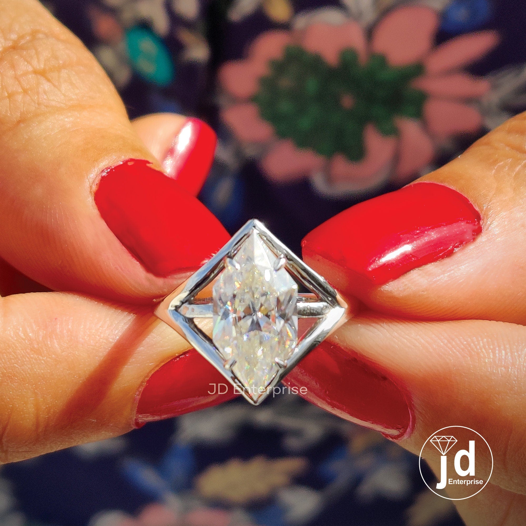 Dutch Marquise Cut Moissanite Engagement Ring, Solitaire Wedding Ring, Bridesmaid Ring, Split Shank Proposal Ring, Anniversary Gifts