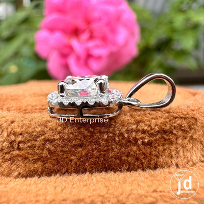 1.00 CT Round Brilliant Cut Colorless Moissanite Halo Pendant, Wedding Pendant for Bride, 18k Solid White Gold Pendant, Halo Set for Gift