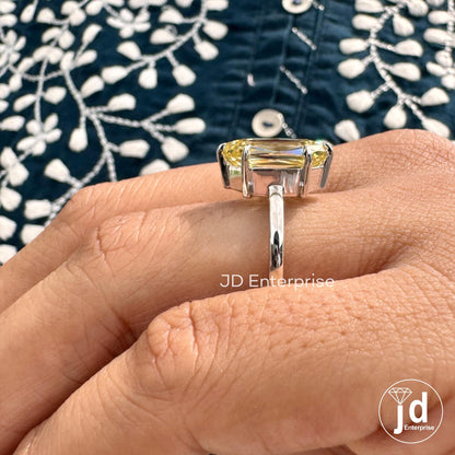 4.00 CT Hexagon Cut Canary Yellow Moissanite Engagement Ring, Yellow Solitaire Wedding Ring, Elongated Hexagon Cut Anniversary Gift Rings