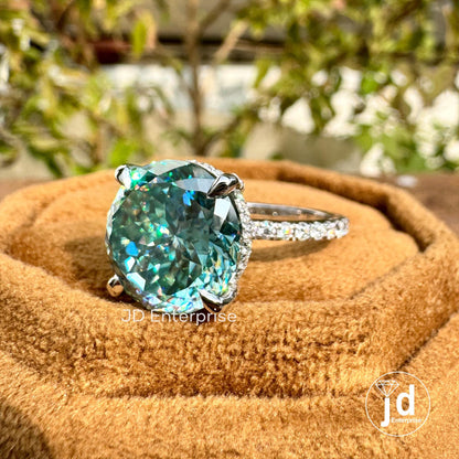 7.50 CT Sparkling Portuguese Cut Cyan Blue Moissanite Engagement Ring, Hidden Halo Ring, Eternity Pave Wedding Ring, Anniversary Gift Ring
