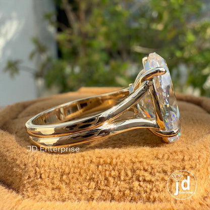 Vintage 5.00 CT Moval Old Mine Cut Moissanite Engagement Ring, Solitaire Wedding Ring, Split Shank Anniversary Ring, 10k Yellow Gold Ring