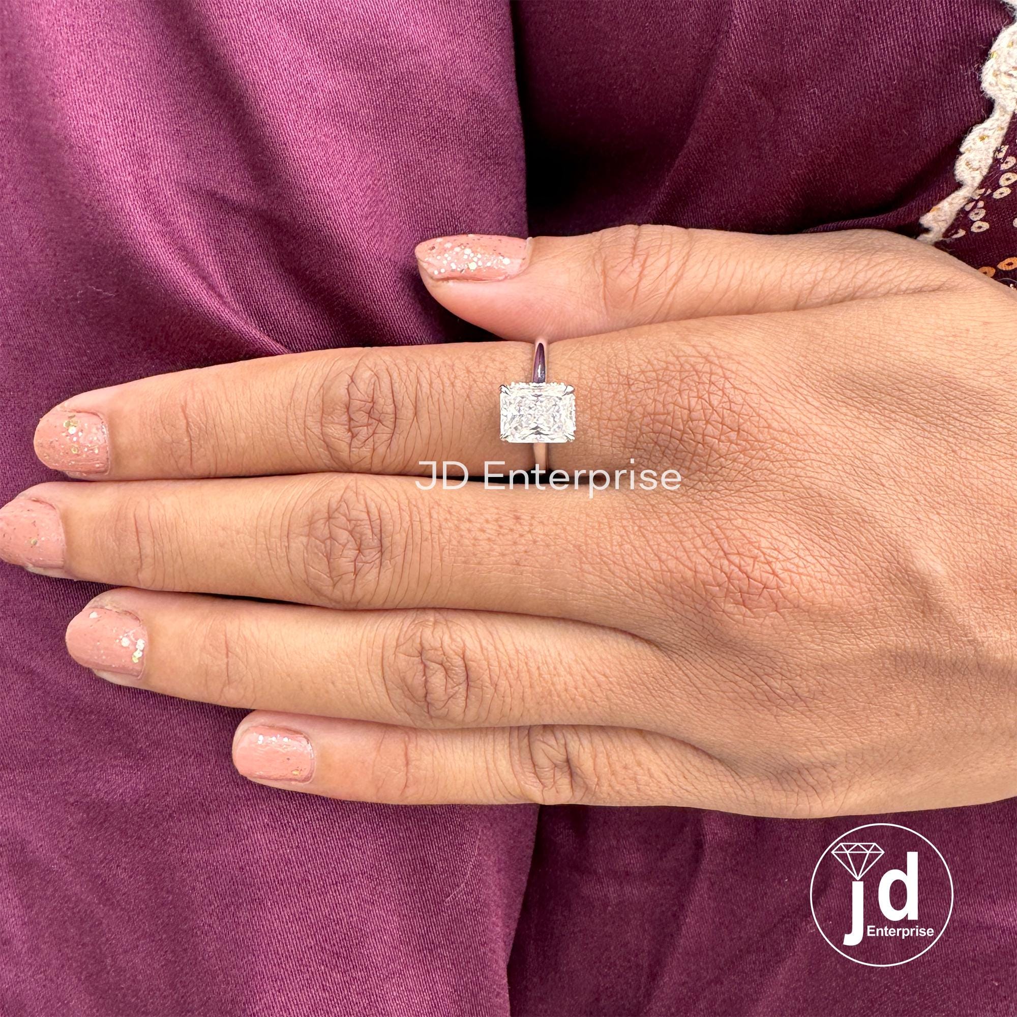2.50 TCW Radiant Cut Engagement Ring, Hidden Halo Engagement Ring, Solitaire Wedding Ring, Invisible Halo & Bridge Accent Ring, Propose Ring