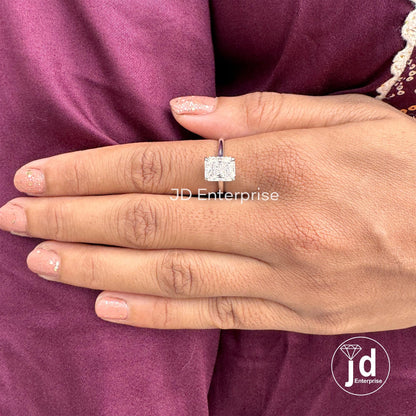 2.50 TCW Radiant Cut Engagement Ring, Hidden Halo Engagement Ring, Solitaire Wedding Ring, Invisible Halo & Bridge Accent Ring, Propose Ring