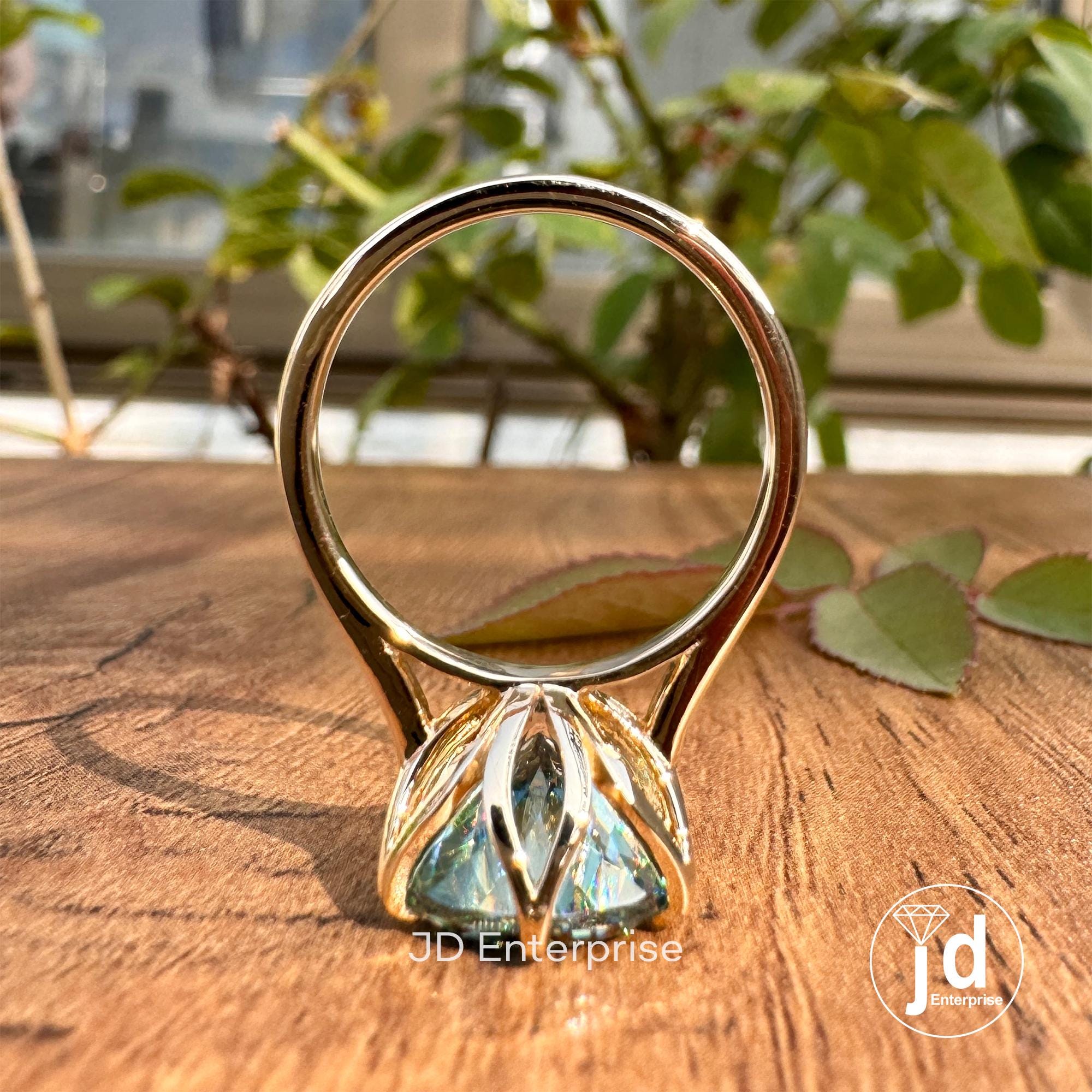 Classic 5.10CT Portuguese Cut Cyan Blue Moissanite Engagement Ring, Solitaire Ring, Cathedral Wedding Ring, Anniversary Gift for Her, Bridal