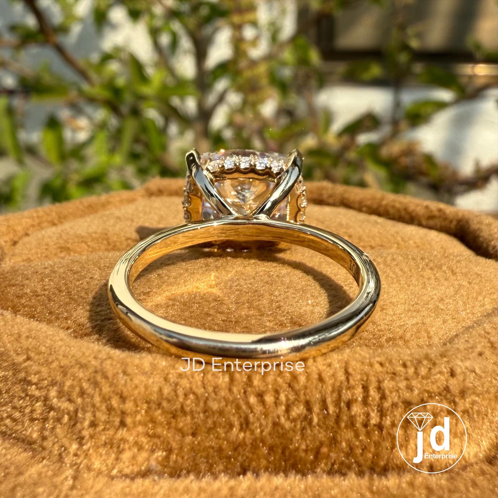 Solitaire Engagement Ring, 4.00 CT Cushion Cut Moissanite East to West Set Hidden Halo Wedding Ring, Anniversary Gifts, 10k Yellow Gold Ring
