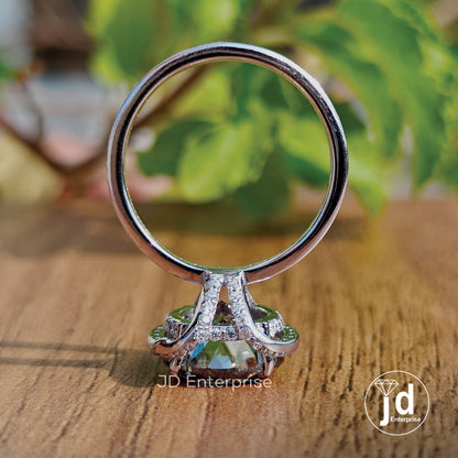 4.40 CT Grey Portuguese Cut Moissanite Engagement Ring, Half Halo Wedding Ring, Vintage Style Hidden Halo Bridal Ring, Anniversary Gift
