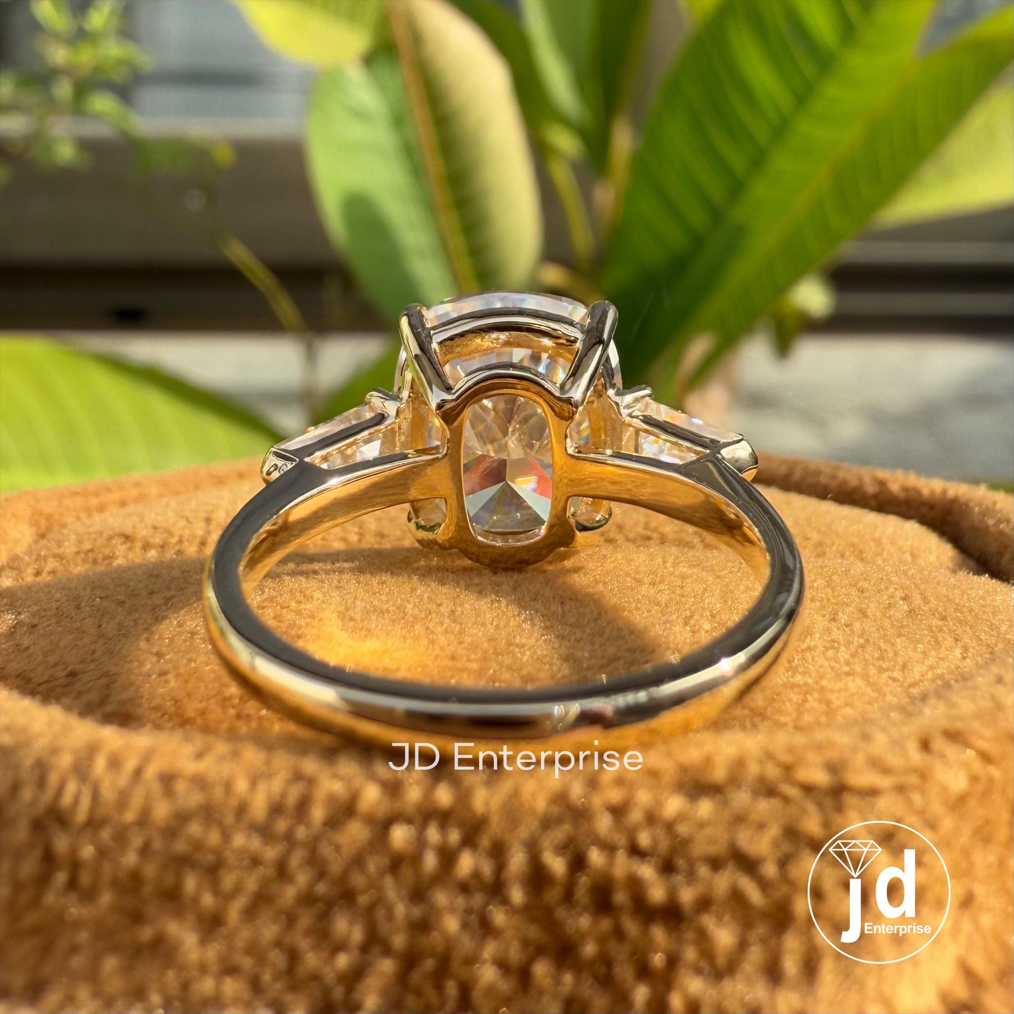 Cushion Cut Moissanite Engagement Ring, Three Stone Wedding Ring, Tapered Baguette Cocktail Ring, 3 Stone Trilogy Ring, Anniversary Gifts