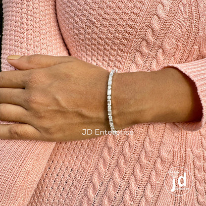 Moissanite Tennis Bracelet, East to West Set Emerald & Round Cut Wedding Bracelet, Box Lock Set, Engagement Bracelet for Women, Bridal Set