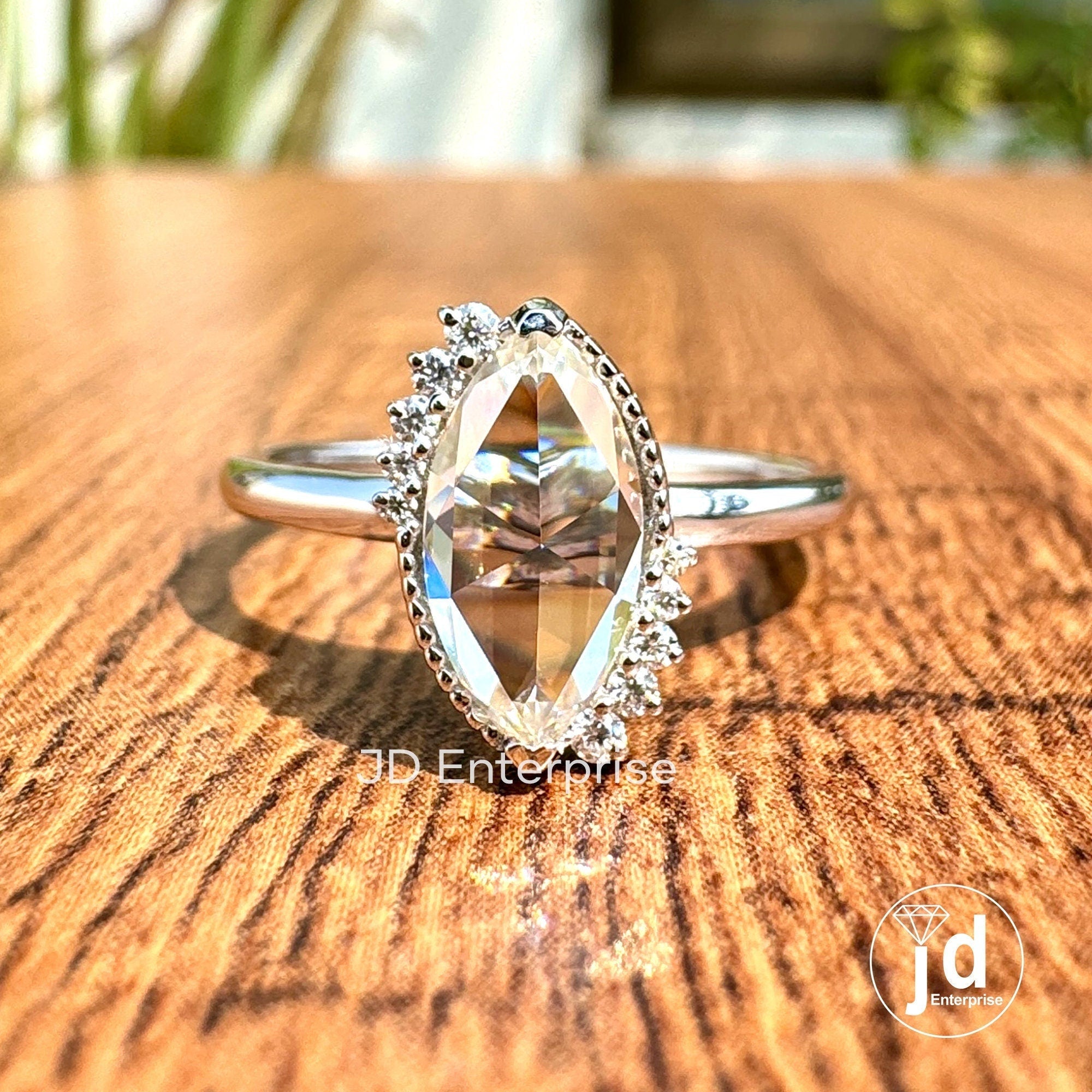 Stunning 1.00 CT Marquise Rose Cut Moissanite Engagement Ring, Half Halo Wedding Ring, Milgrain Ring, Anniversary Ring, Promise Ring